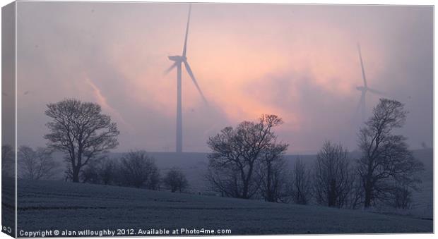 Wind turbines at dawn Canvas Print by alan willoughby
