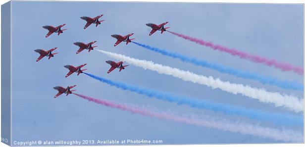 Red Arrows in Apollo Formation Canvas Print by alan willoughby