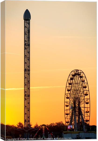 Fairground At Sunset Canvas Print by Martyn Williams