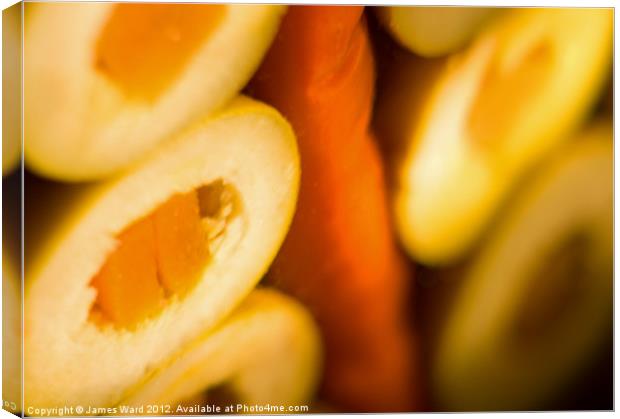 Pickled olives and pepper Canvas Print by James Ward