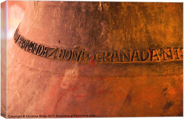 Bell Inscription, Granada, Nicaragua Canvas Print by Christine Johnson