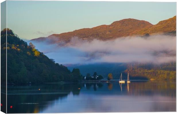 Low Cloud over Loch Long Canvas Print by John Ellis