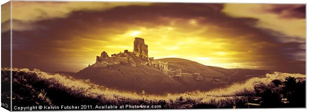 Medieval Corfe Castle in the Dawn Canvas Print by Kelvin Futcher 2D Photography