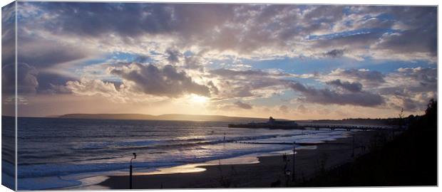 Sundown over a Windswept Pier Canvas Print by Kelvin Futcher 2D Photography