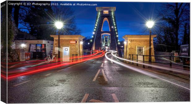 Rivers of Light on The Clifton Suspension Bridge,  Canvas Print by K7 Photography
