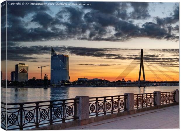 Majestic Riga Sunset Over Daugava River Canvas Print by K7 Photography
