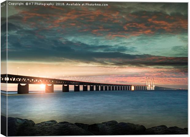 Evening comes to the Oresund Bridge Canvas Print by K7 Photography