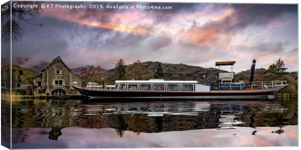 The Steam Yacht "Gondola", Pier Cottage, Coniston Canvas Print by K7 Photography
