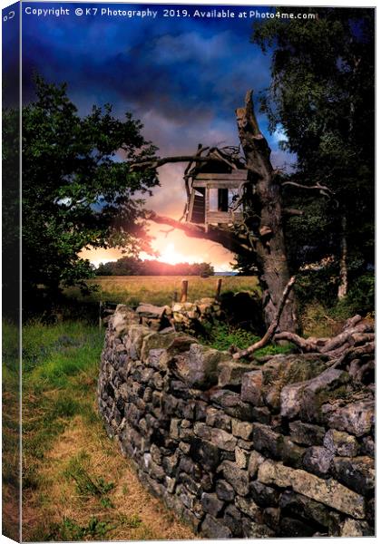 The Spooky Old Treehouse on the Moor Canvas Print by K7 Photography