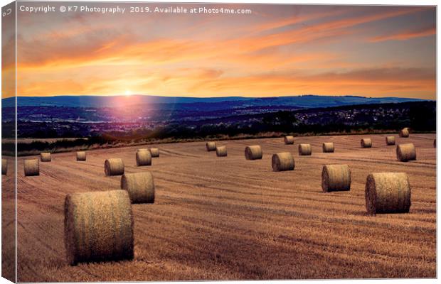 A Straw Bale Sunset - Over the fields to Sheffield Canvas Print by K7 Photography