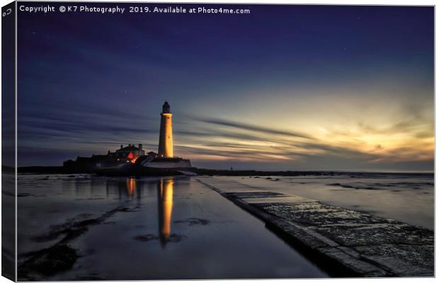 St Mary's Lighthouse at First Light Canvas Print by K7 Photography