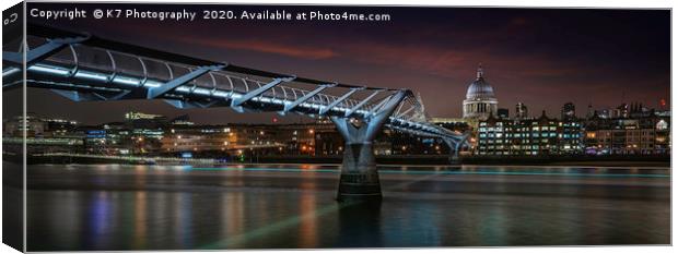 St Pauls Cathedral and Millennium Bridge Panoramic Canvas Print by K7 Photography