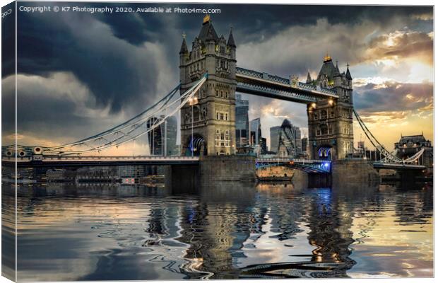 Stormy Sunset Over Tower Bridge, London Canvas Print by K7 Photography