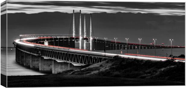 Rivers of Light Flowing Across the Oresund Bridge Canvas Print by K7 Photography