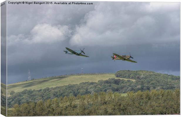 Hurricane and Spitfire Flypast  Canvas Print by Nigel Bangert