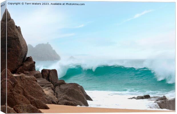 Porthcurno Wave Canvas Print by Terri Waters