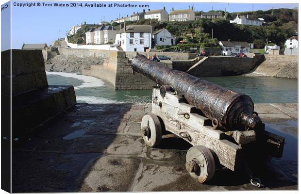 Porthleven Cannon Canvas Print by Terri Waters
