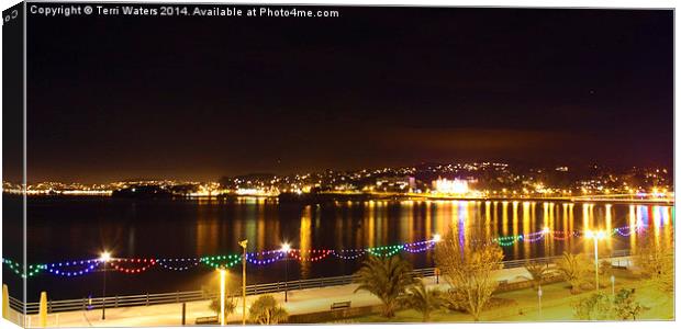 Torquay Strand And Torbay At Night Canvas Print by Terri Waters