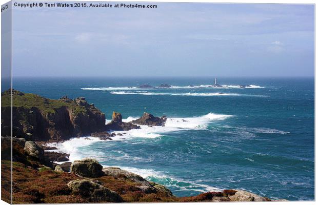 Lands End And Longships Lighthouse  Canvas Print by Terri Waters