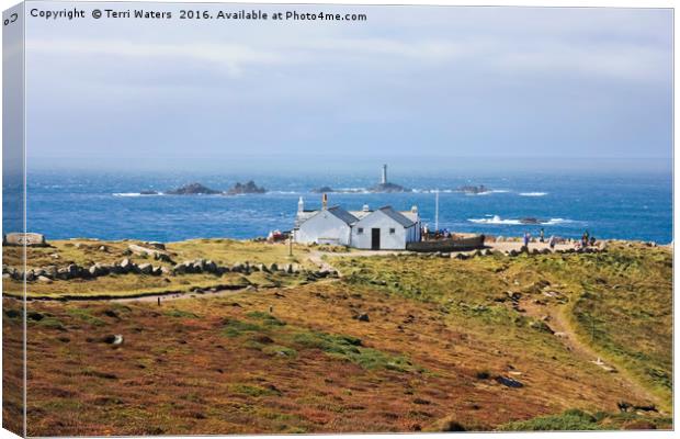 Longships Lighthouse Overlooks Lands End  Canvas Print by Terri Waters