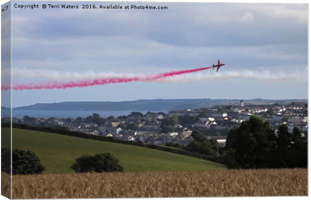 Red Arrows Over Falmouth Cornwall Canvas Print by Terri Waters