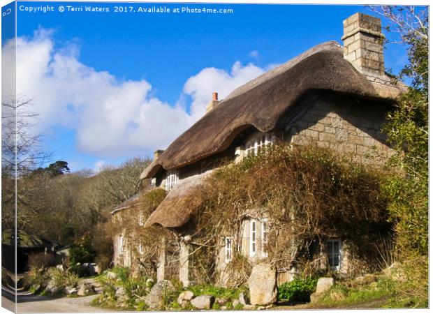 Penberth Thatched Cottage Canvas Print by Terri Waters