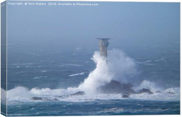 Longships Lighthouse During Storm Diana Canvas Print by Terri Waters