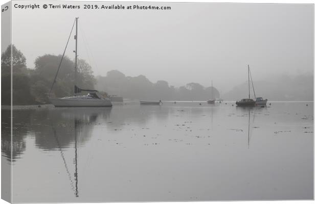 Mylor In The Mist Canvas Print by Terri Waters