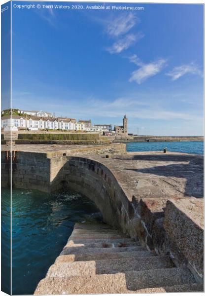 Porthleven Harbour Wall Steps Canvas Print by Terri Waters