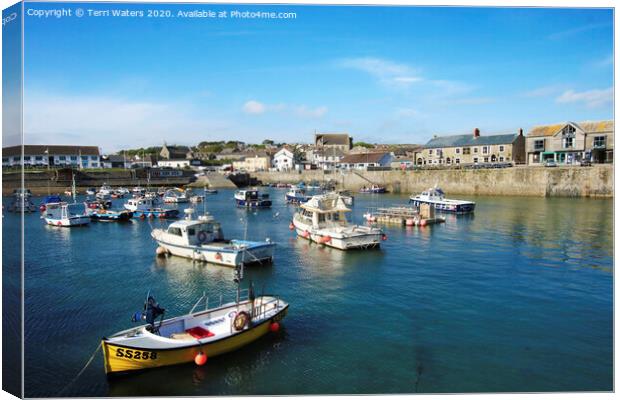 Porthleven Inner Harbour Boats Canvas Print by Terri Waters