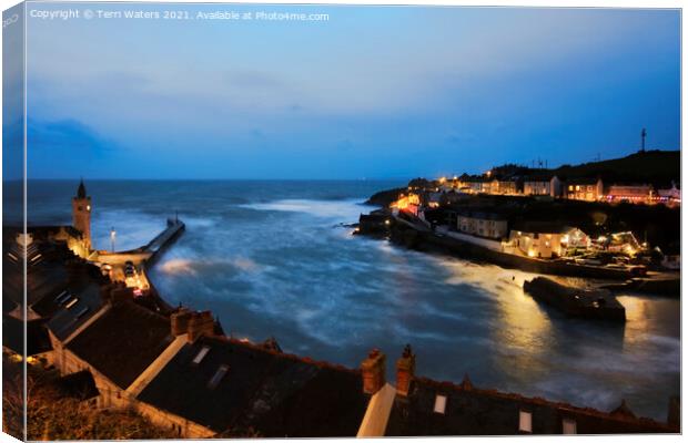 Porthleven at Night Canvas Print by Terri Waters