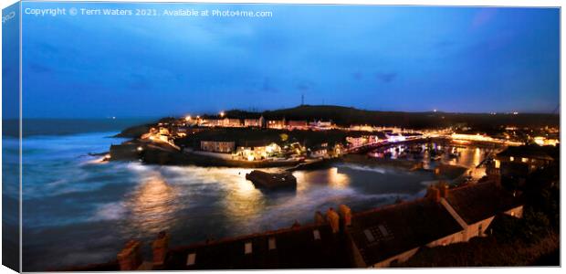 Porthleven Night Panorama Canvas Print by Terri Waters