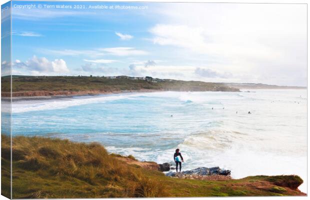 Surfing Godrevy Canvas Print by Terri Waters