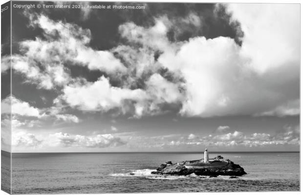 Clouds Over Godrevy Lighthouse Canvas Print by Terri Waters