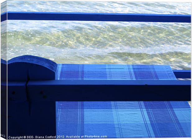 Greek blue beach sea taverna Canvas Print by DEE- Diana Cosford