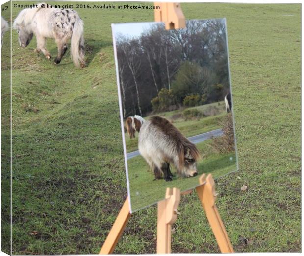 New forest pony in reflection Canvas Print by karen grist