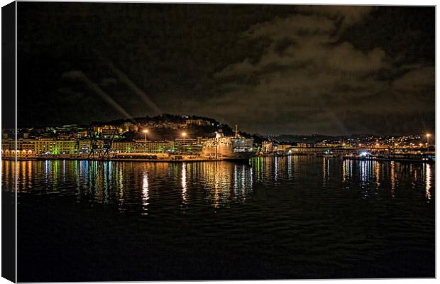  Ancona harbour at night. Canvas Print by Colin Metcalf