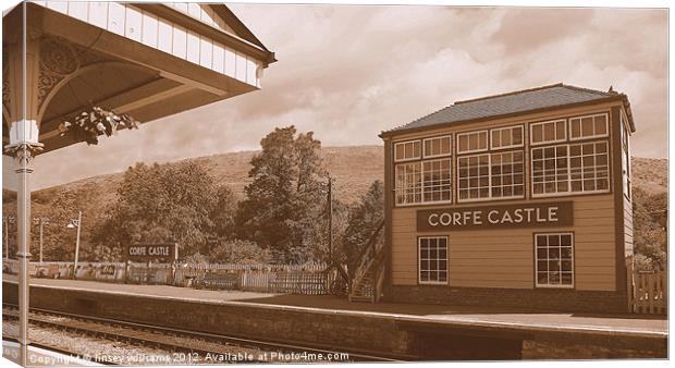 Corfe Castle Signal Box In Sepia Canvas Print by Linsey Williams