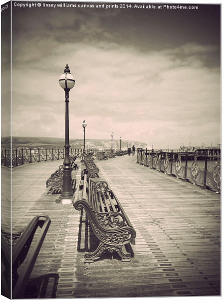 Swanage Pier Black and White Antiqued Canvas Print by Linsey Williams