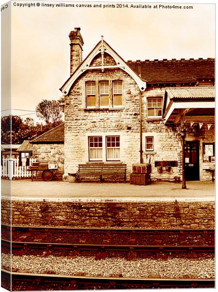 The Station At Corfe In Sepia  Canvas Print by Linsey Williams