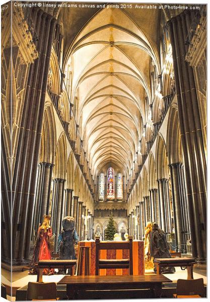  Salisbury Cathedral At Christmas Time Canvas Print by Linsey Williams