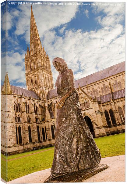 Salisbury Cathedral And The Walking Madonna  Canvas Print by Linsey Williams