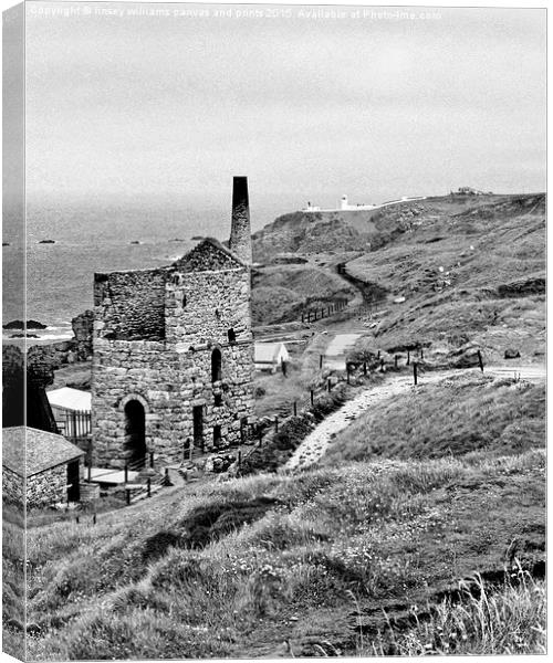 Levant Tin Mine, Black And White, Cornish Industry Canvas Print by Linsey Williams
