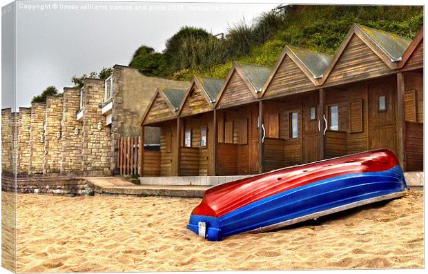  Boat And Beach Huts Canvas Print by Linsey Williams
