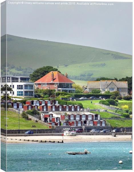  Beach Huts, Swanage Bay, Dorset Canvas Print by Linsey Williams