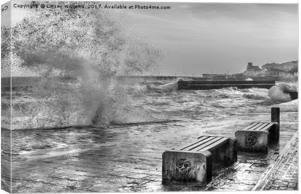 Rough Seas in Swanage Harbour Canvas Print by Linsey Williams