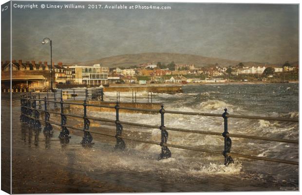 Rough Sea in Swanage Bay Canvas Print by Linsey Williams