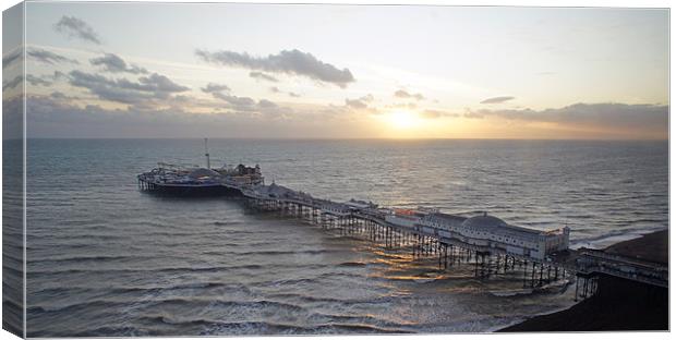 Aerial View Brighton Pier Sunset Canvas Print by David  Fennings