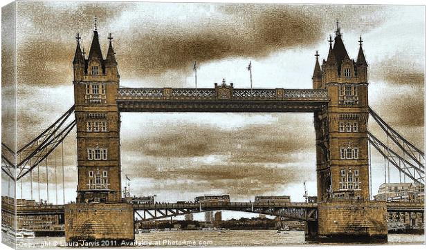 Sepia Tower Bridge Canvas Print by Laura Jarvis