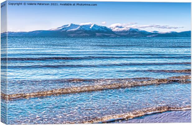 Snowy Arran from Ardrossan Canvas Print by Valerie Paterson